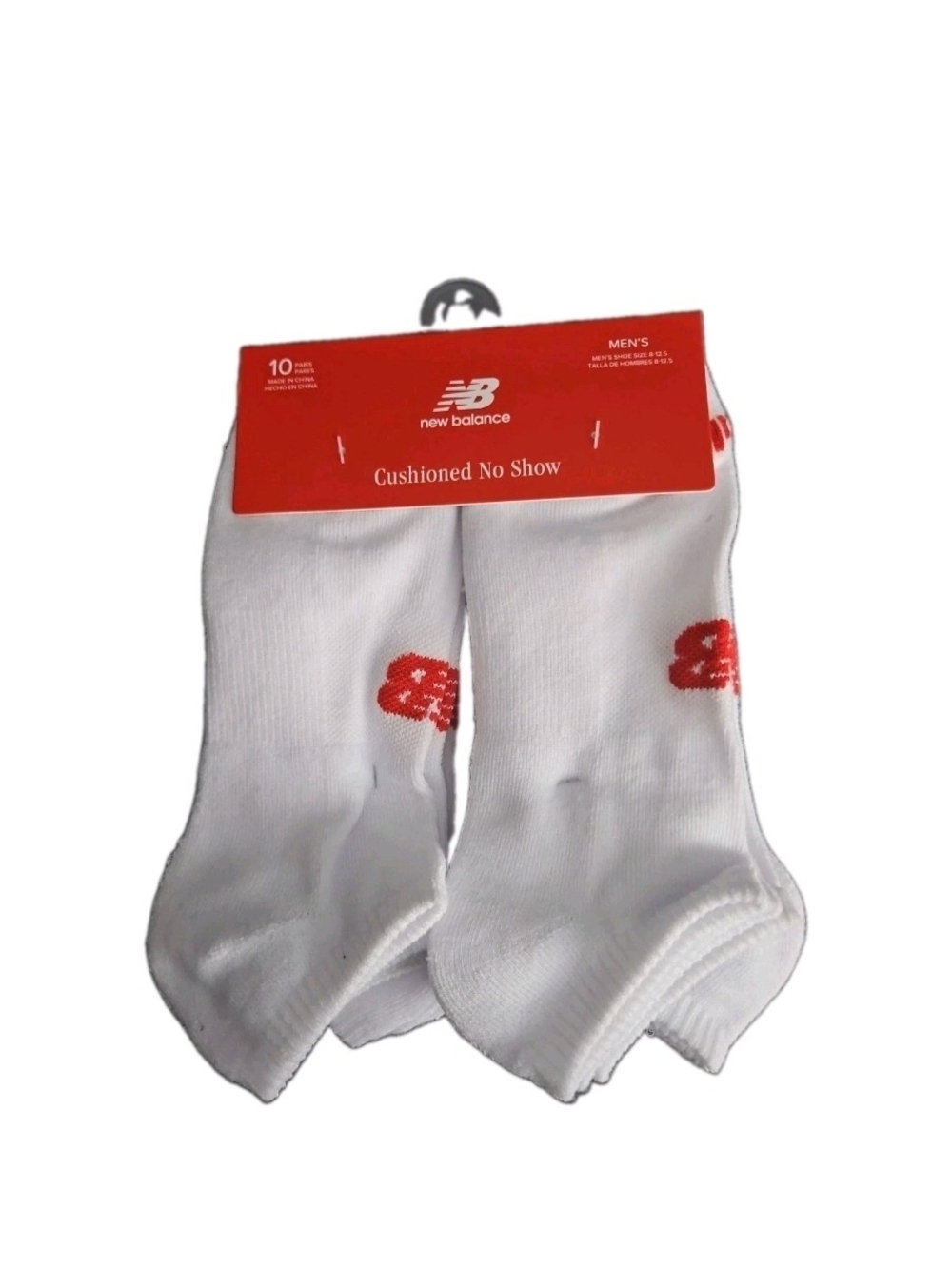 NEW BALANCE Men's 8-12.5 Cushioned No Show Socks White Logo 10-Pairs